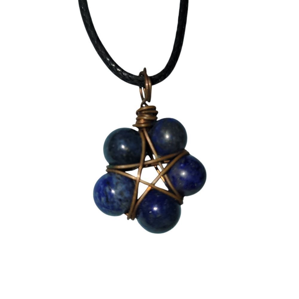 Blue and Gold Wire-Wrapped pentagram Necklace. ^